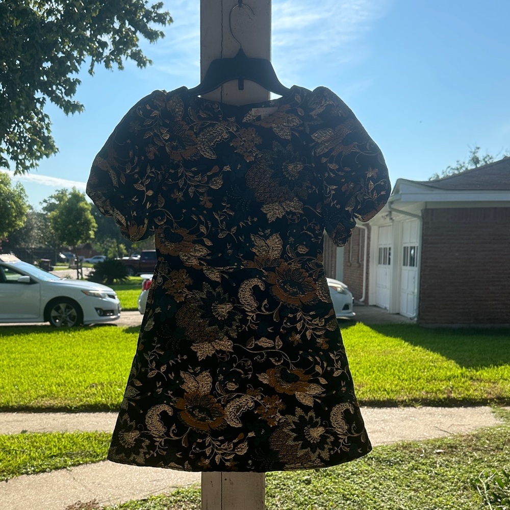 GB Girls Black Dress with Gold Floral Accents